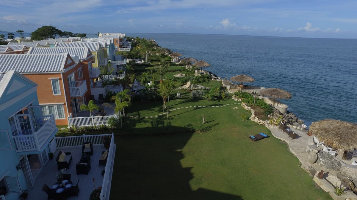 Aerial view of the Country Club's coastline and townhouses